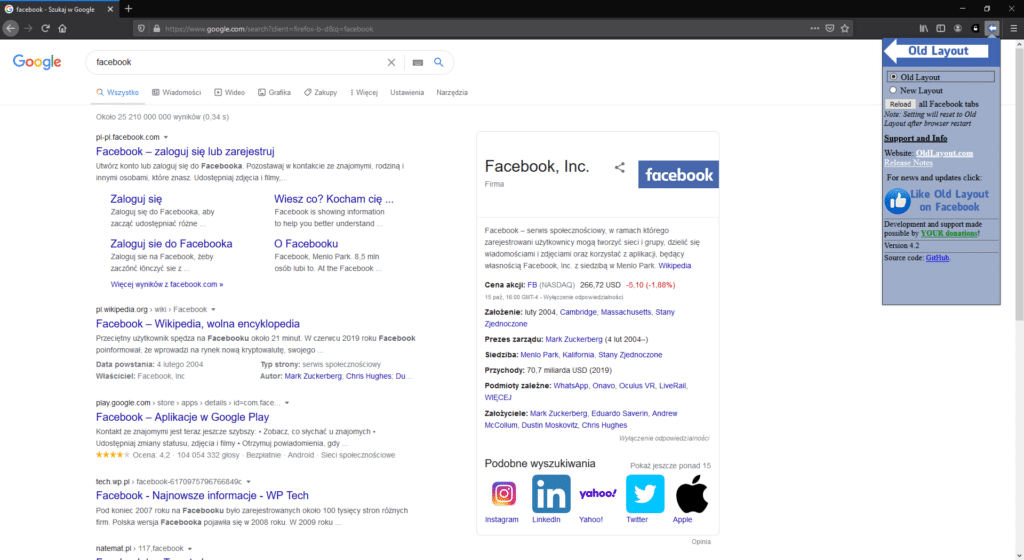 wtyczka old layout for facebook firefox