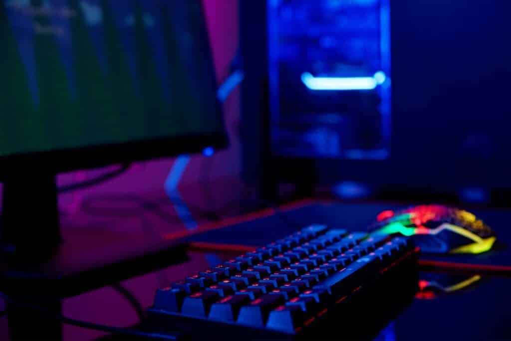 computer game workplace in dark room